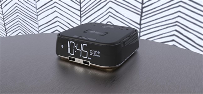 CubieTrio 2.0, Single Day Alarm Clock, Wireless Charging, Mag+, 2 USB & 2 Outlets, Black