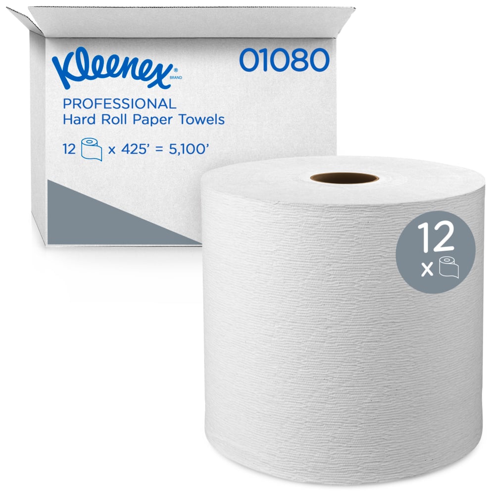 Kleenex Hard Roll Towels, White, 8 x 425', 12/CS