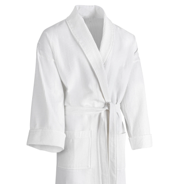 Waffle Weave Bath Robe, Kimono, w/ Pockets, White